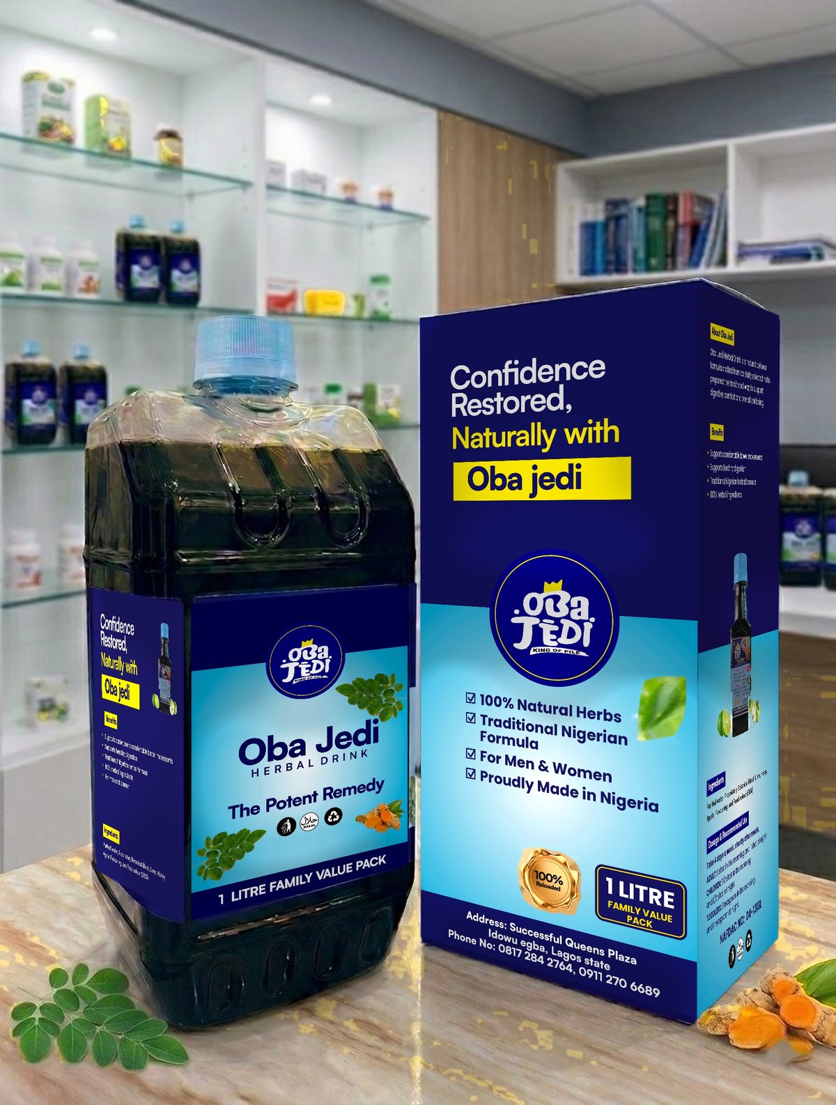 Oba Jedi Herbal Drink, 1 litre bottle and box