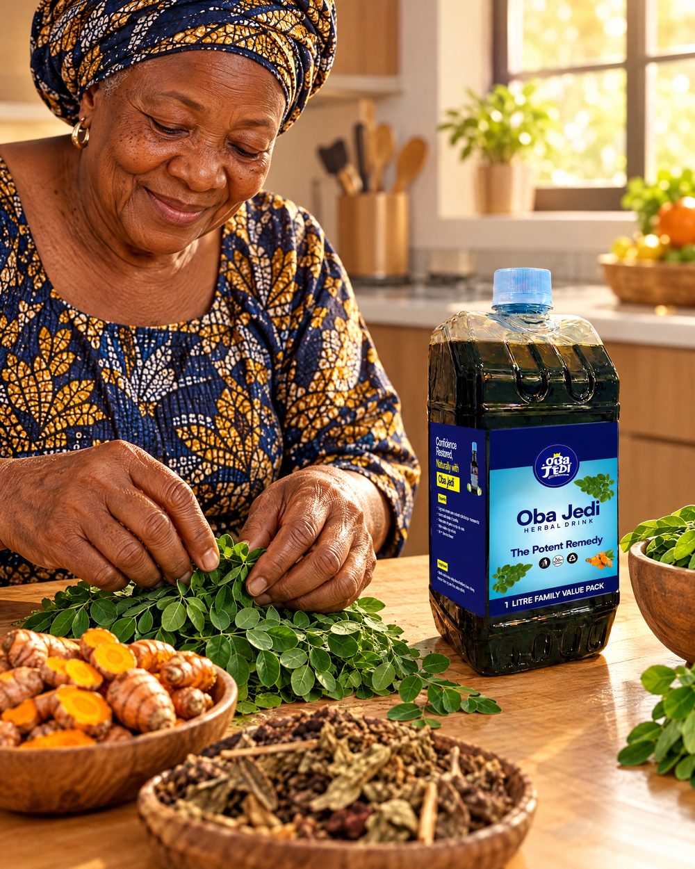 A grandmother preparing traditional herbs